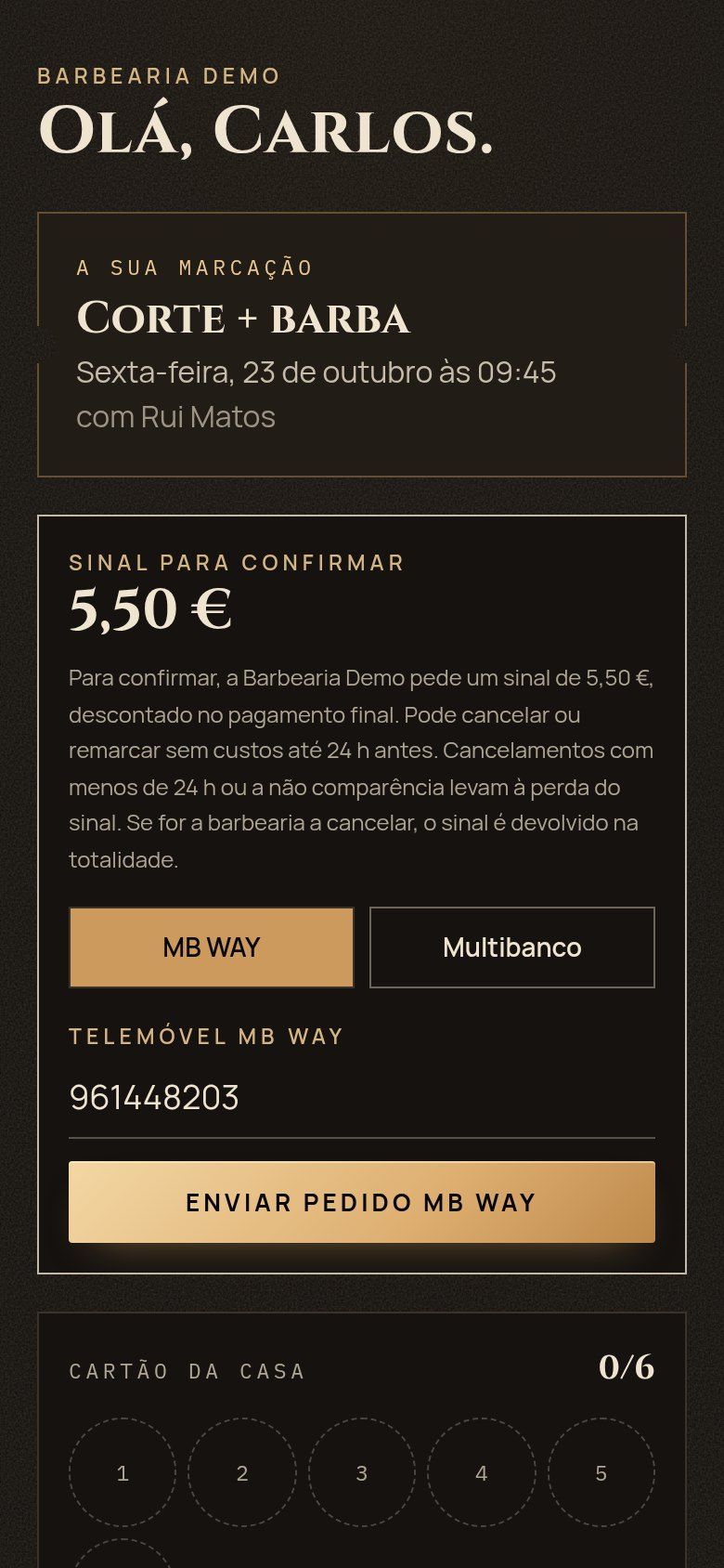 Ecrã do sinal no telemóvel, com a política explicada antes de pagar